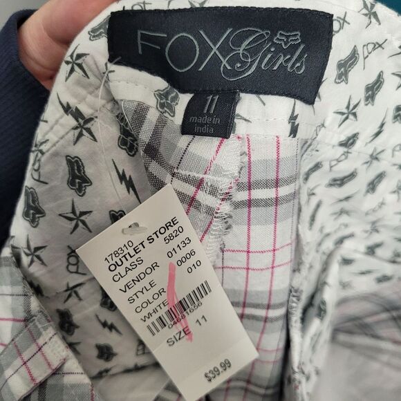 y2k Fox Racing gray pink white plaid Bermuda shorts size 11 NWT - Picture 3 of 7